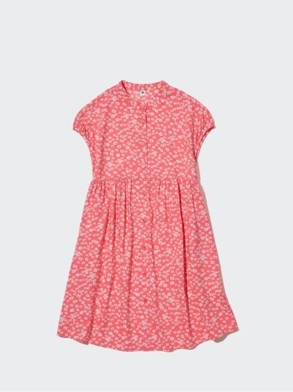 Uniqlo Pink Floral Button-Front Cap-Sleeve Dress